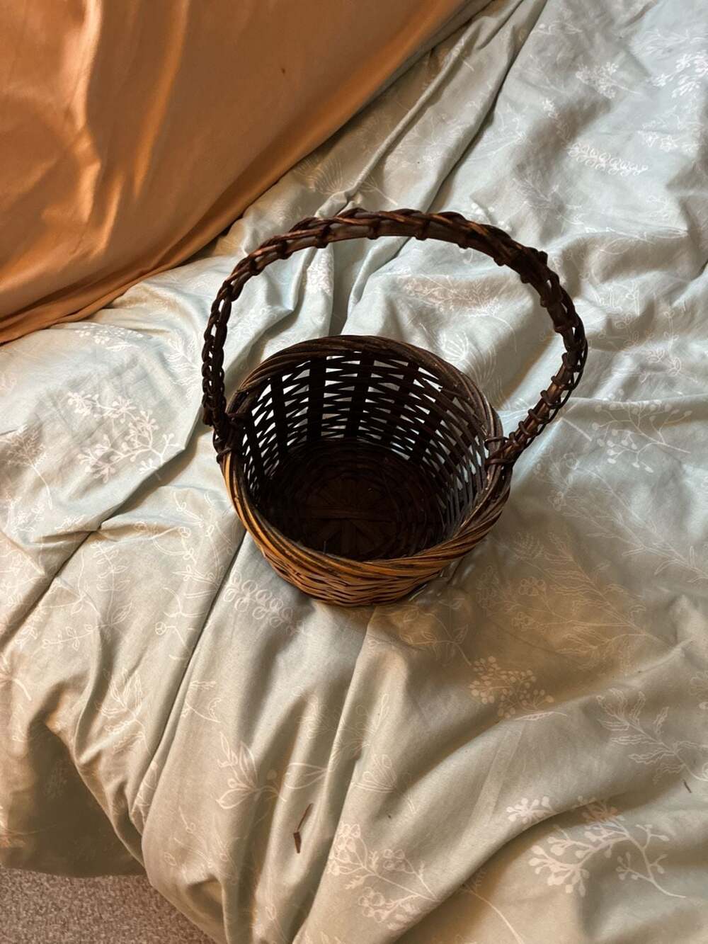 Handwoven Wicker Gathering Basket with Arched Handle Brown